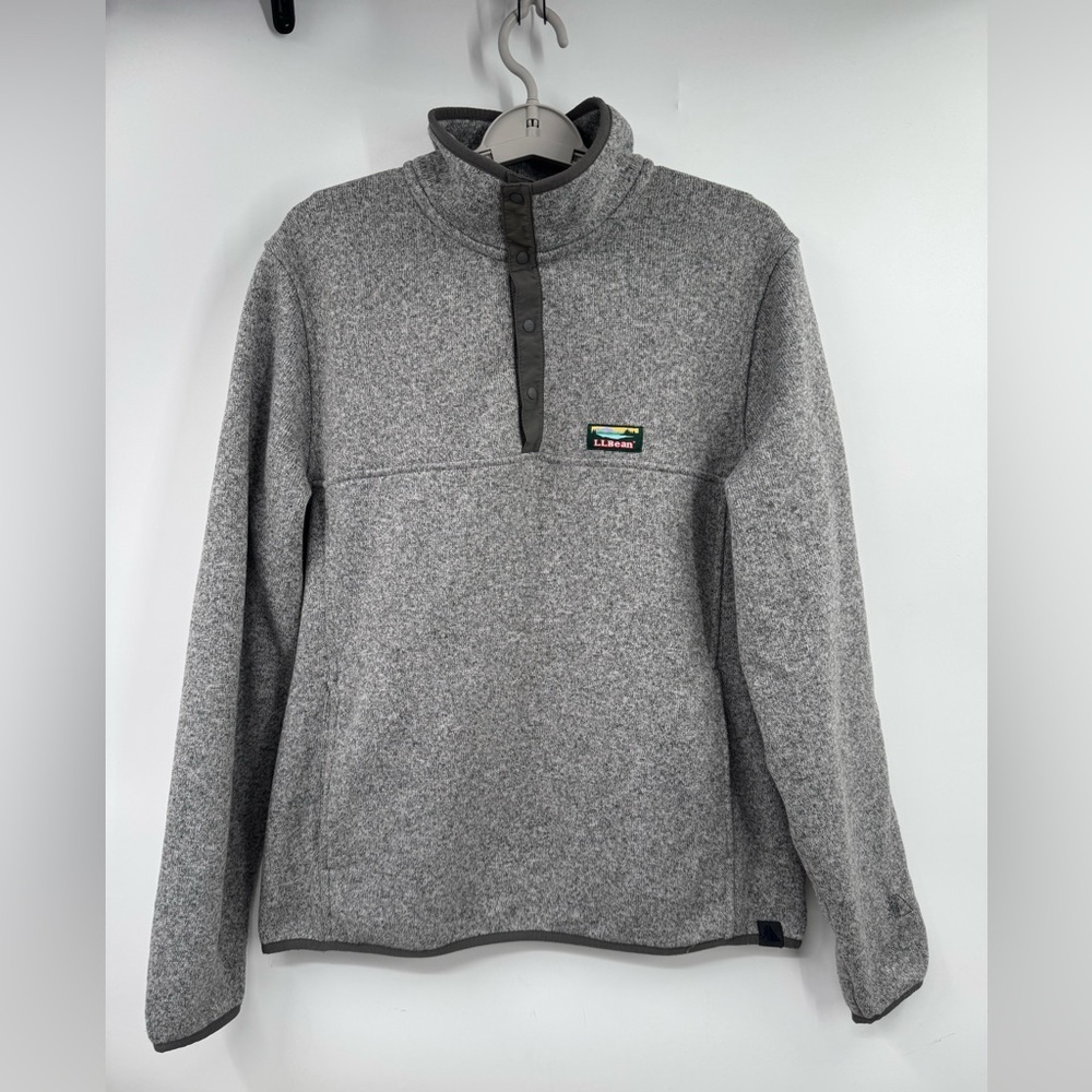 LL Bean Jacket Men's Medium Gray Sweater Fleece Snap T Pullover Outdoor 298050